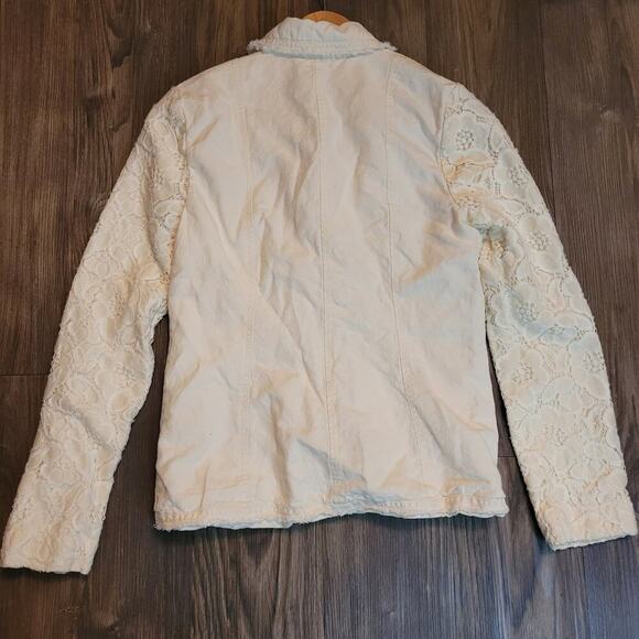 Sundance Womens Lace Jacket Size 4 Cream Linen Cotton Button Pockets Boho Summer - Picture 5 of 8